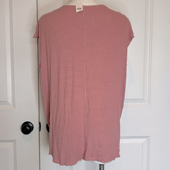 NWT Anthro Saturday Sunday Clarissa Pink Rose Ribbed Wrap Short Sleeve Top M - Picture 4 of 7
